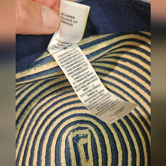 MARKS & SPENCER Paper Straw Beach Newsboy Nautical Hat In Blue/white.M/L - Picture 4 of 9